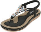 Anna Women's Bohemian Flip Flops – Rhinestone Flower Beach Sandals