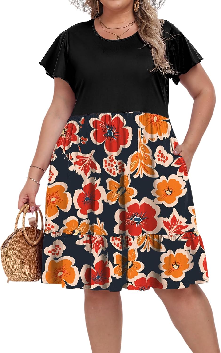Valerie Women's Plus Size Midi Dress – Casual Summer Dress with Pockets