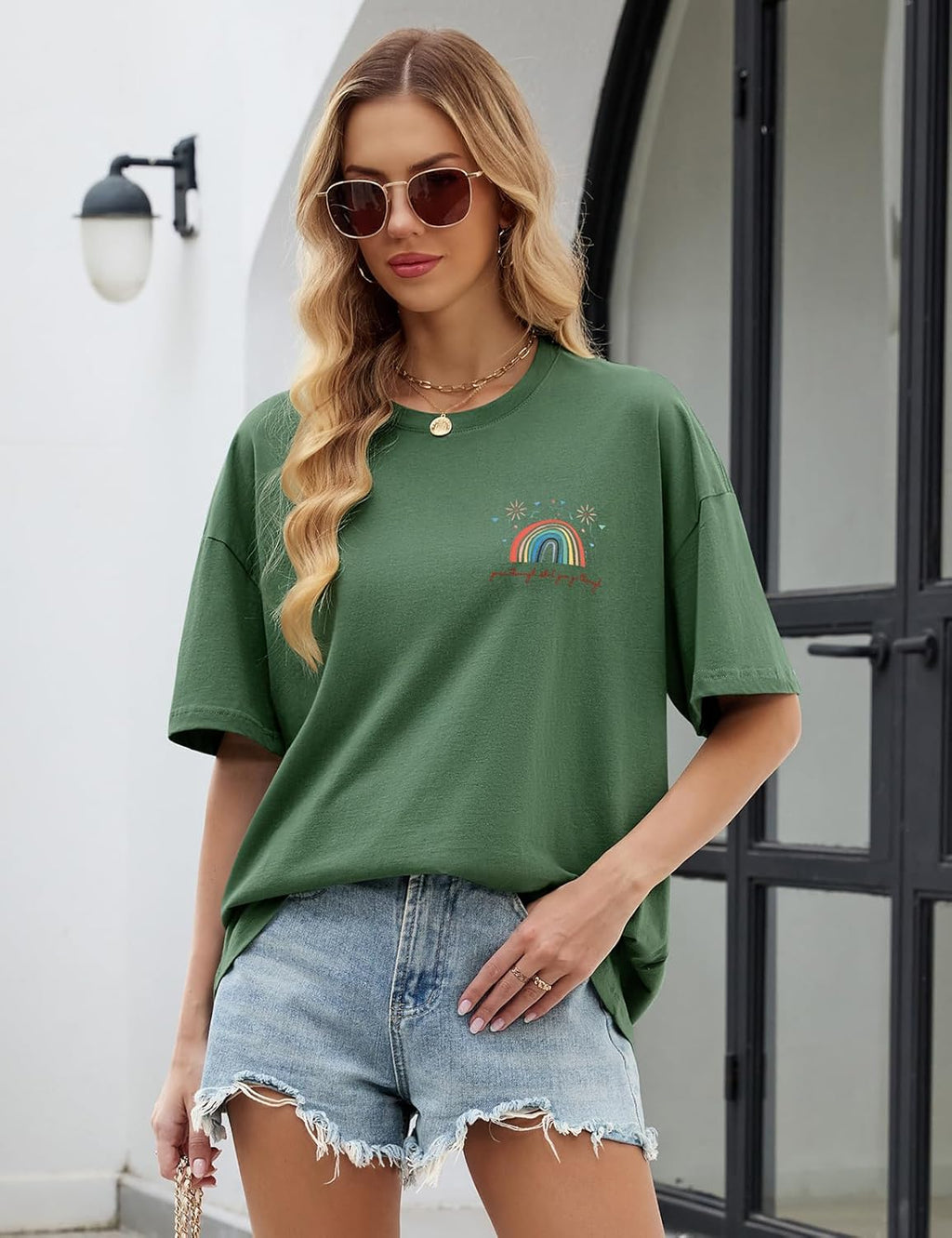 Danielle Women's Oversized Cotton T-Shirt – Printed Crew Neck Summer Top