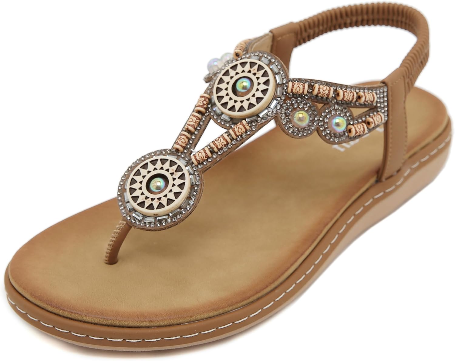 Anna Women's Bohemian Flip Flops – Rhinestone Flower Beach Sandals