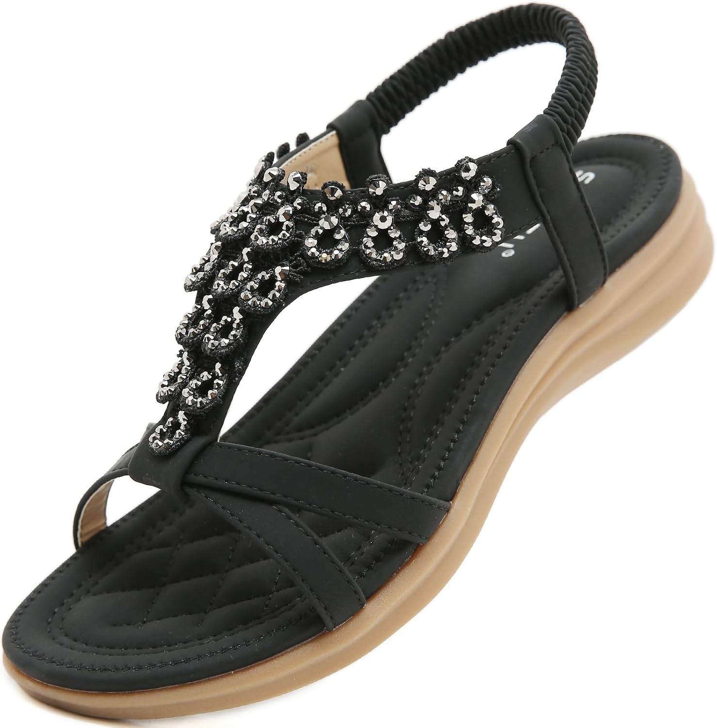 Awie Women's Bohemian Flip Flops – Rhinestone T-Strap Summer Sandals