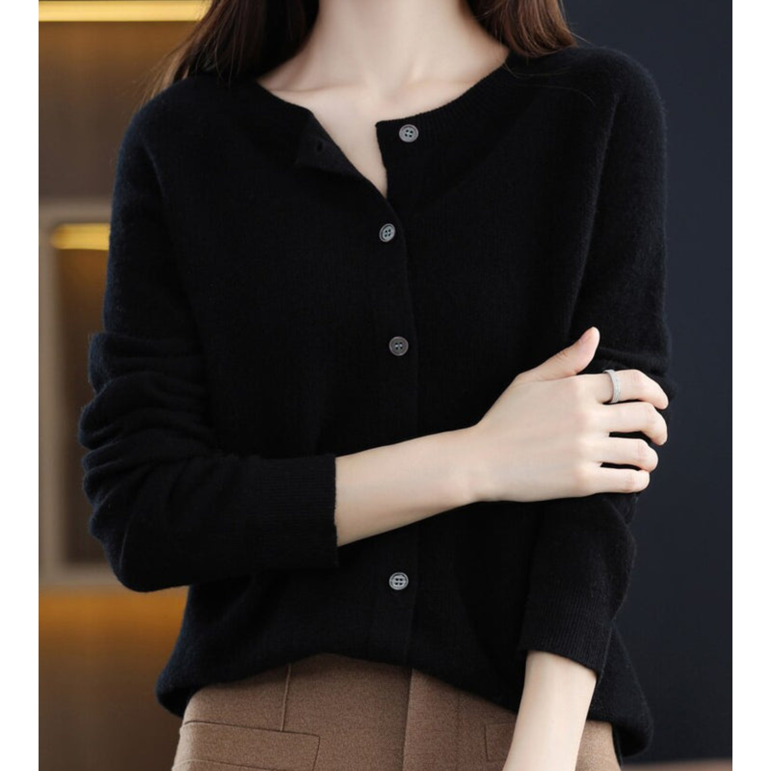 Mercy Women’s Merino Wool Cardigan – Soft Cashmere Knit with Classic Round Neck
