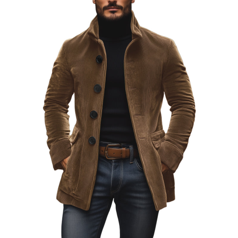 Emerson Men’s Corduroy Coat – Slim Fit Vintage Jacket with Stand Collar