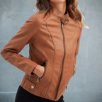 Diana Women’s Leather Jacket – Classic Zip-Up Coat with Elegant Regular Fit