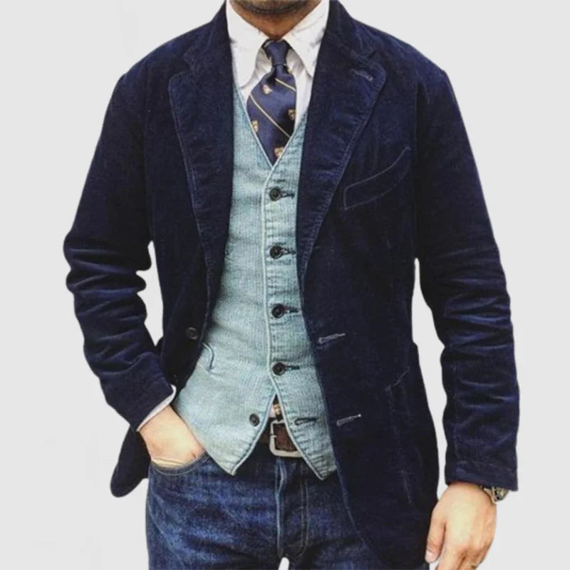James Men’s Corduroy Blazer – Classic Tailored Jacket with Matching Waistcoat
