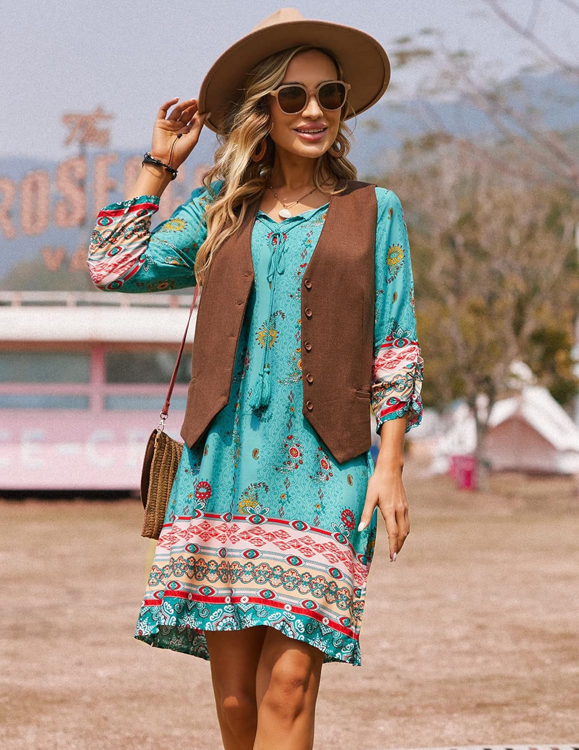 Scarlett Women's Bohemian Tunic Dress – Floral Beach Mini Dress with Tassel Detail