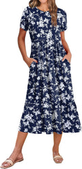 Naomi Women's Floral Midi Dress – Casual Summer A-Line Dress with Pockets