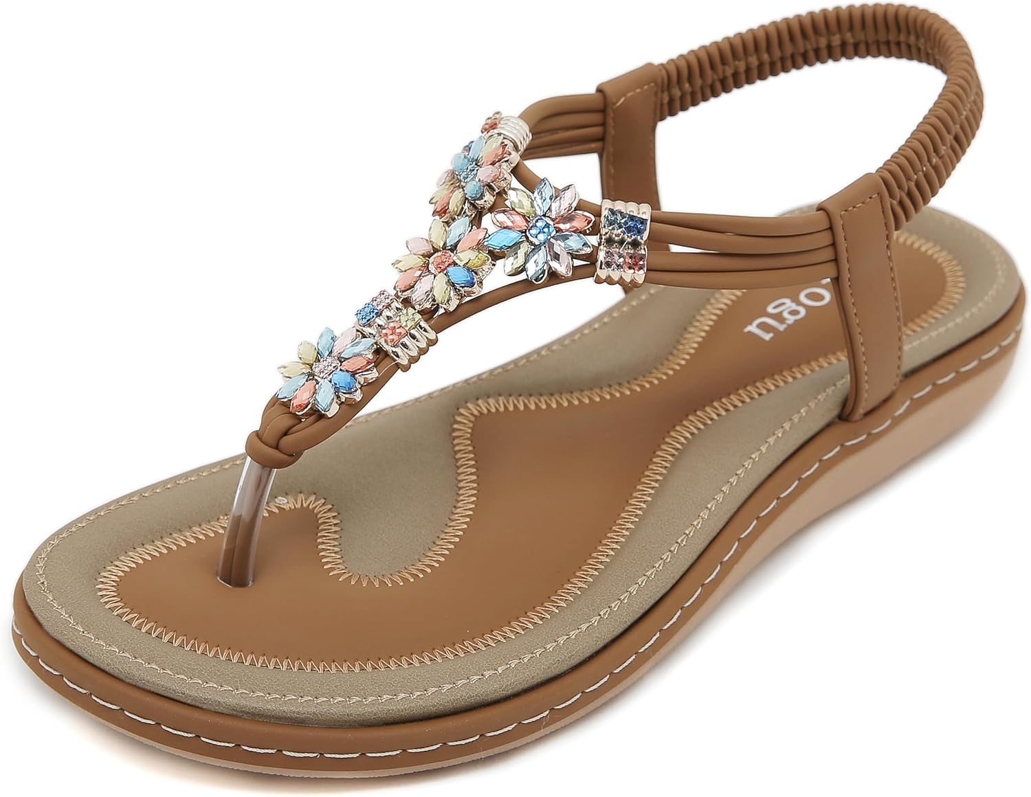 Anna Women's Bohemian Flip Flops – Rhinestone Flower Beach Sandals