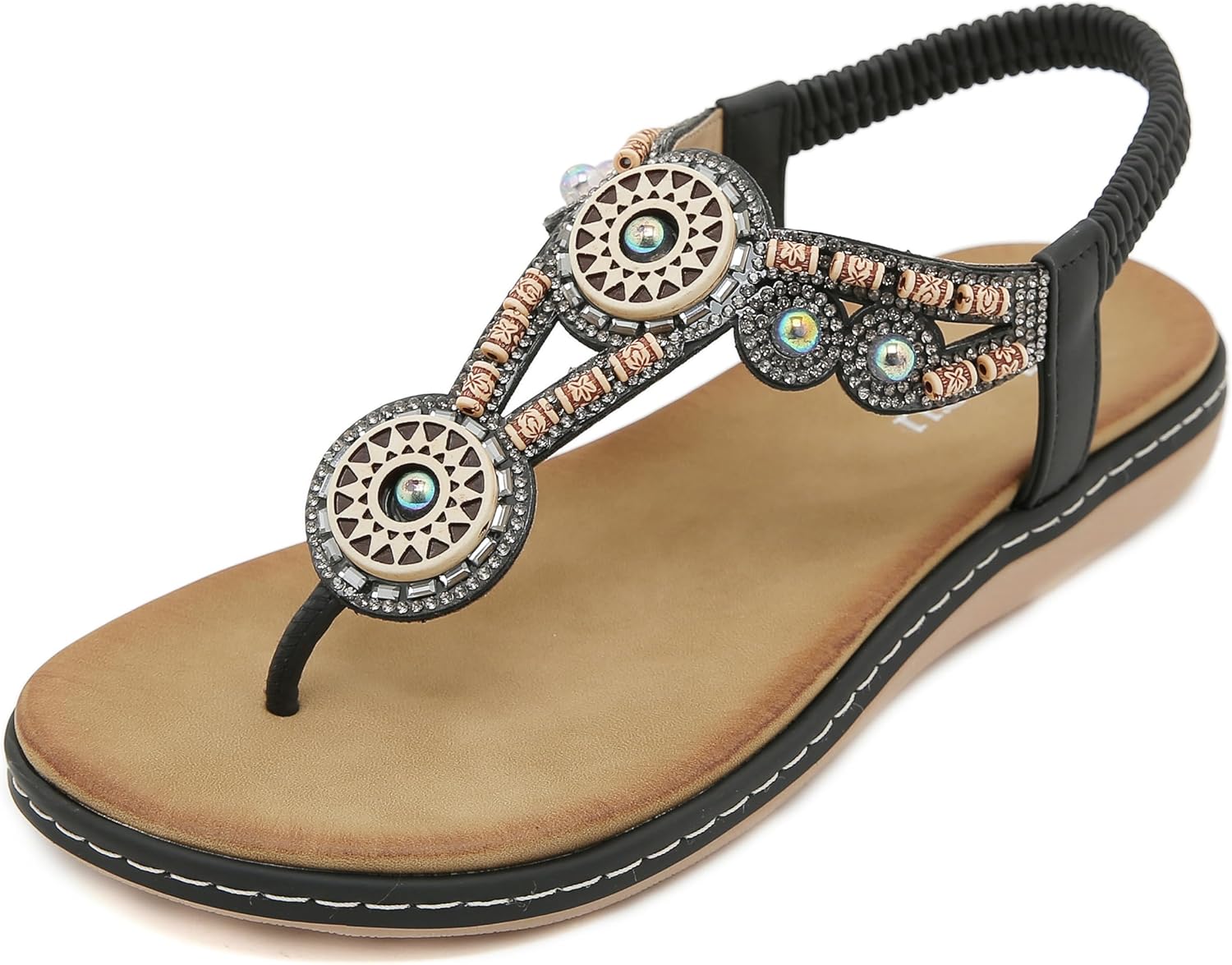 Anna Women's Bohemian Flip Flops – Rhinestone Flower Beach Sandals