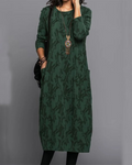 Emily Women’s Maxi Fleece Dress – Floral Long Sleeve Lounge Dress with Pockets