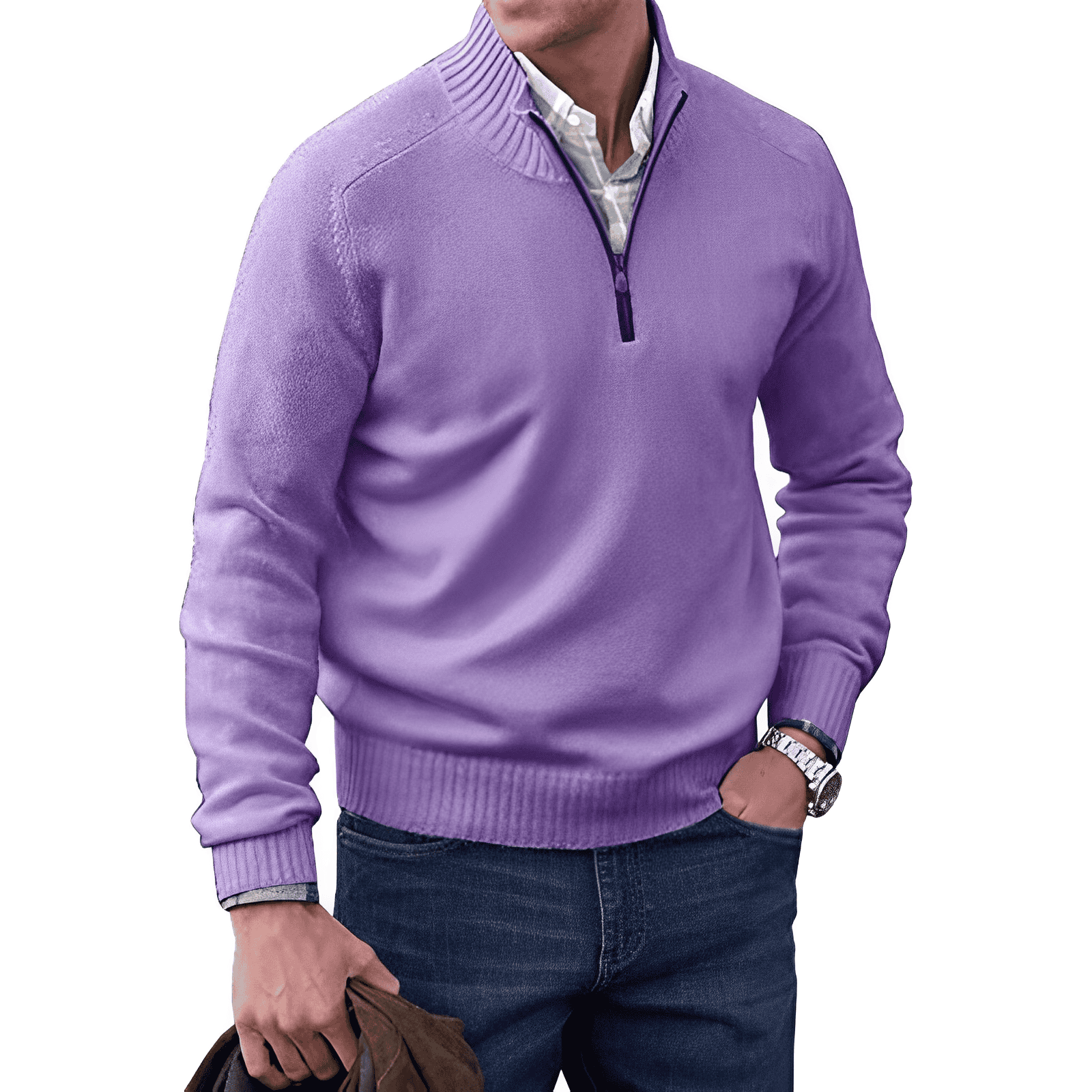 Adrian Men’s Half-Zip Sweater – Breathable Cashmere-Style Knit with Stand Collar