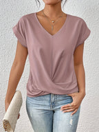 Yasmine Women’s V-Neck Top – Elegant Draped Blouse with Knot Detail & Comfortable Fit