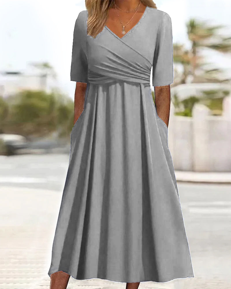 Marley Women’s Midi Wrap Dress – Cotton Blend V-Neck A-Line with Pockets