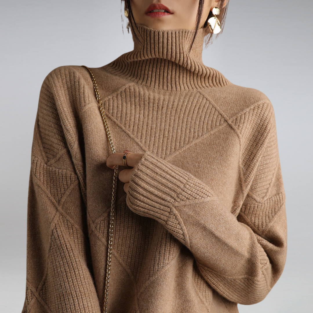 Luciana Women’s Cashmere Turtleneck Sweater – Soft Warm Elegant Knit Jumper