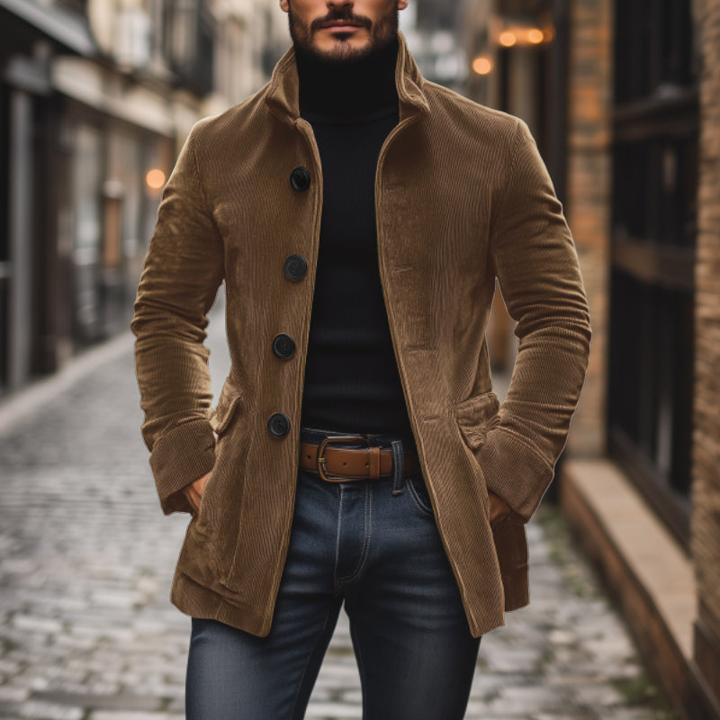 Emerson Men’s Corduroy Coat – Slim Fit Vintage Jacket with Stand Collar