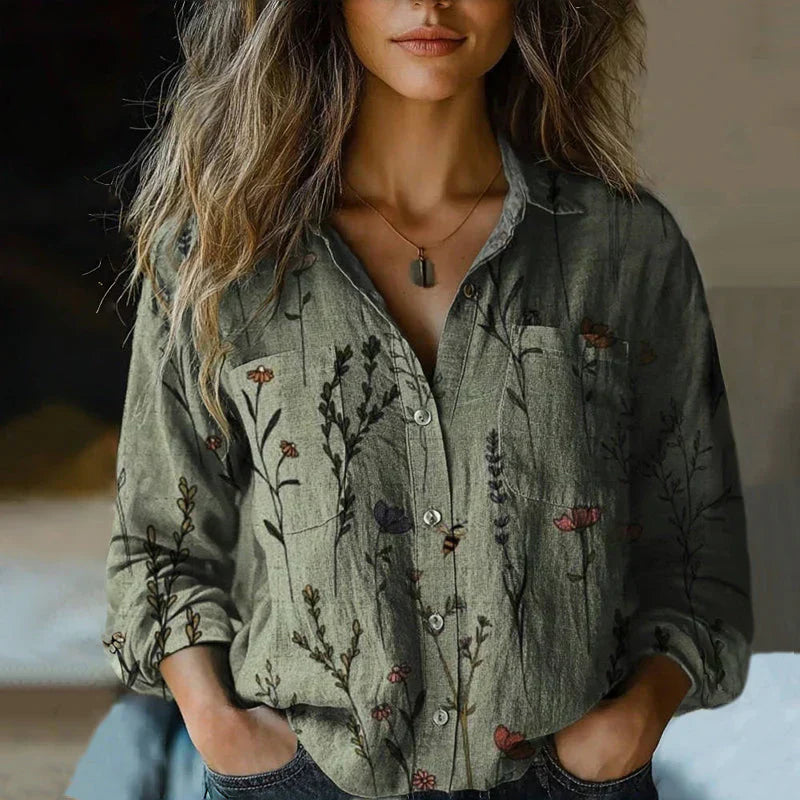 Mira Women’s Vintage Blouse – Ethnic Print Button-Up Shirt with Relaxed Fit