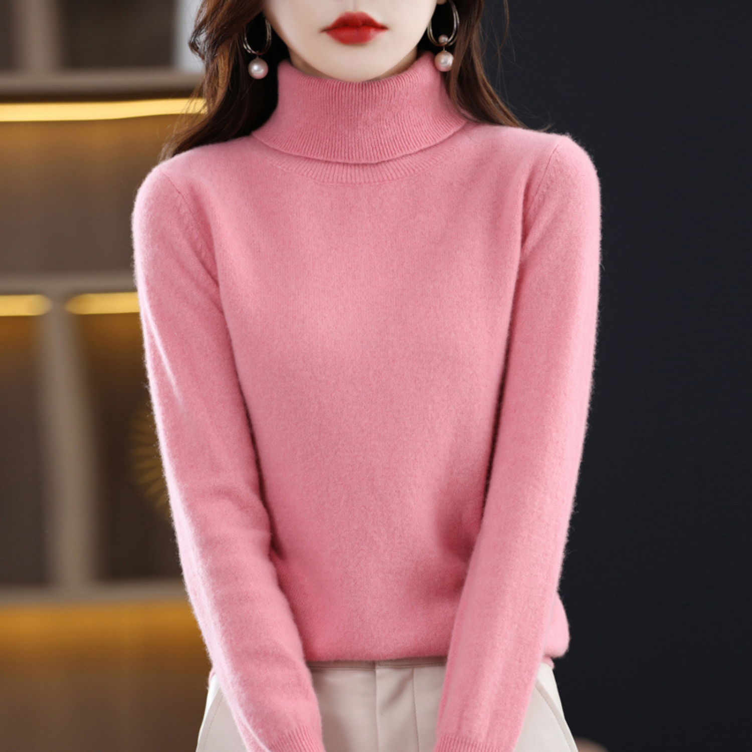 Emmie Women’s Cashmere Turtleneck Jumper – Soft Warm Elegant Knit Sweater