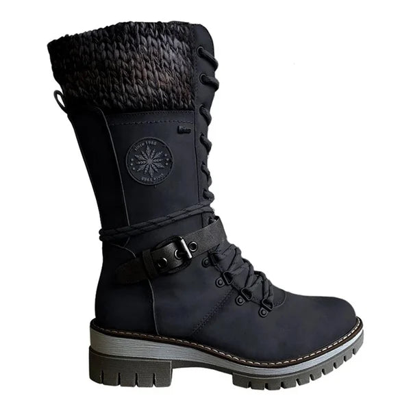 Kylee Women’s Knee-High Winter Boots – Warm Lined Zip Boots with Adjustable Laces