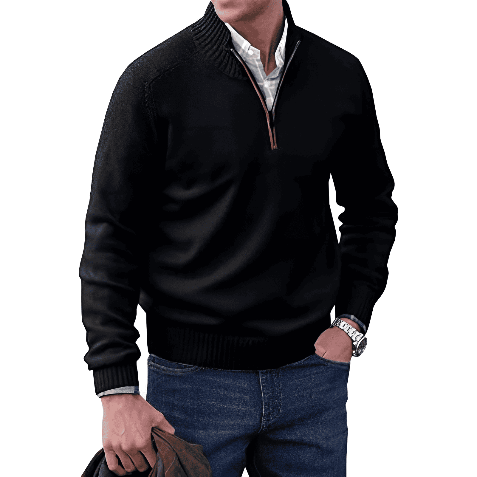Adrian Men’s Half-Zip Sweater – Breathable Cashmere-Style Knit with Stand Collar