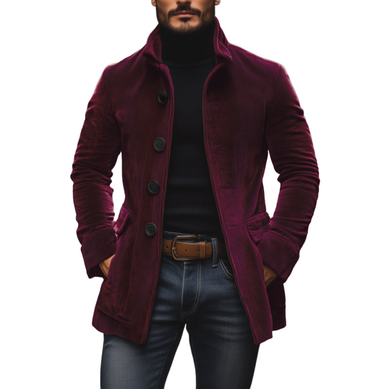 Emerson Men’s Corduroy Coat – Slim Fit Vintage Jacket with Stand Collar
