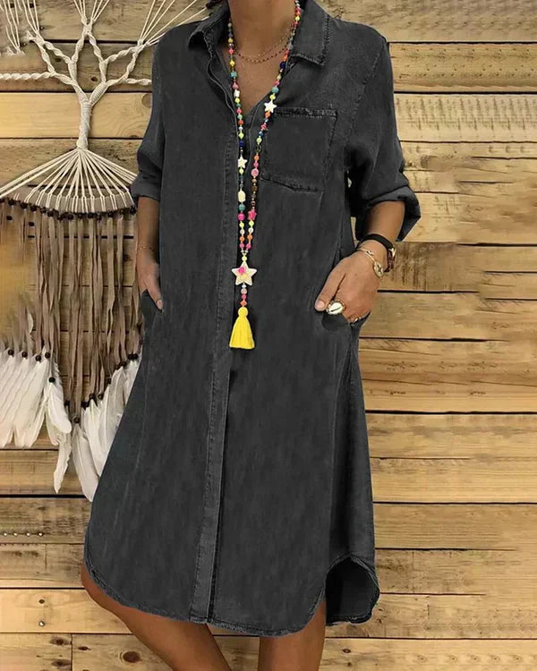 Morgane Women’s Denim Shirt Dress – Lightweight Breathable Midi Casual Dress