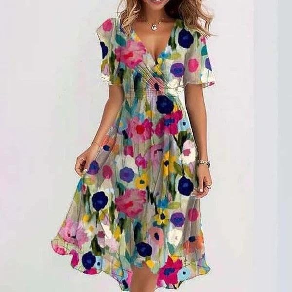 Clara Women’s Short Sleeve Dress – Elegant Casual Midi Dress with Flattering Fit