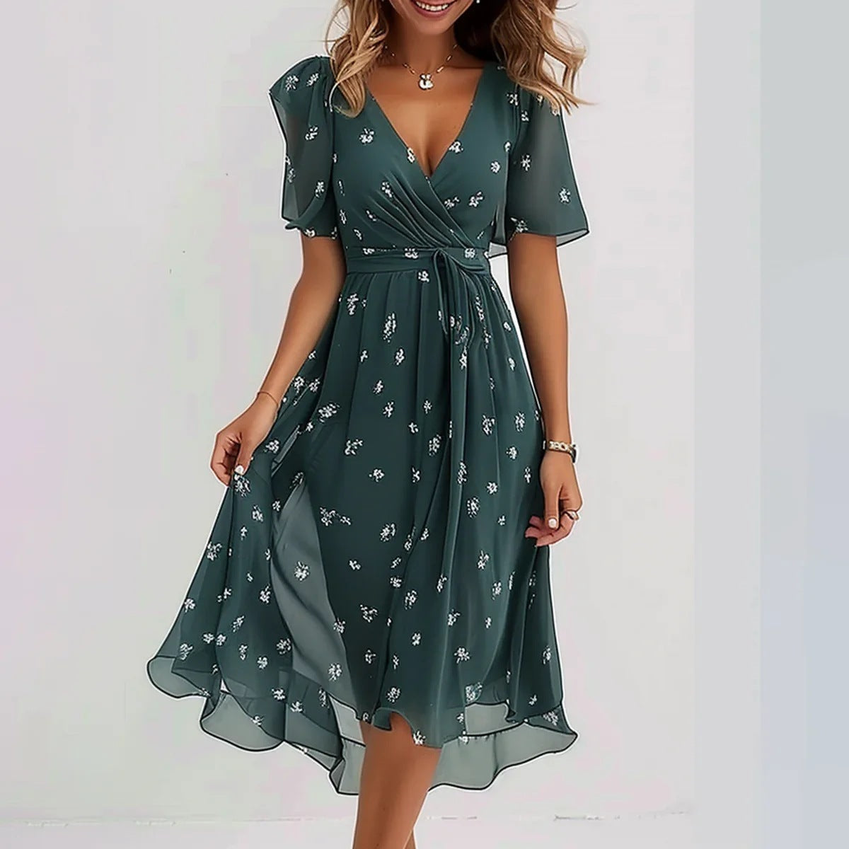Aimee Women’s Floral Midi Dress – Elegant Summer Dress with Flattering Fit