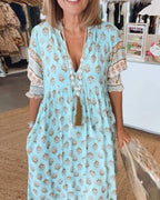 Tallulah Women’s V-Neck Printed Dress – Flowy Casual Dress with Trendy Pattern Design