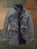 Shon Men’s Vintage Leather Jacket – Retro Zip-Up Coat with Warm Soft Lining