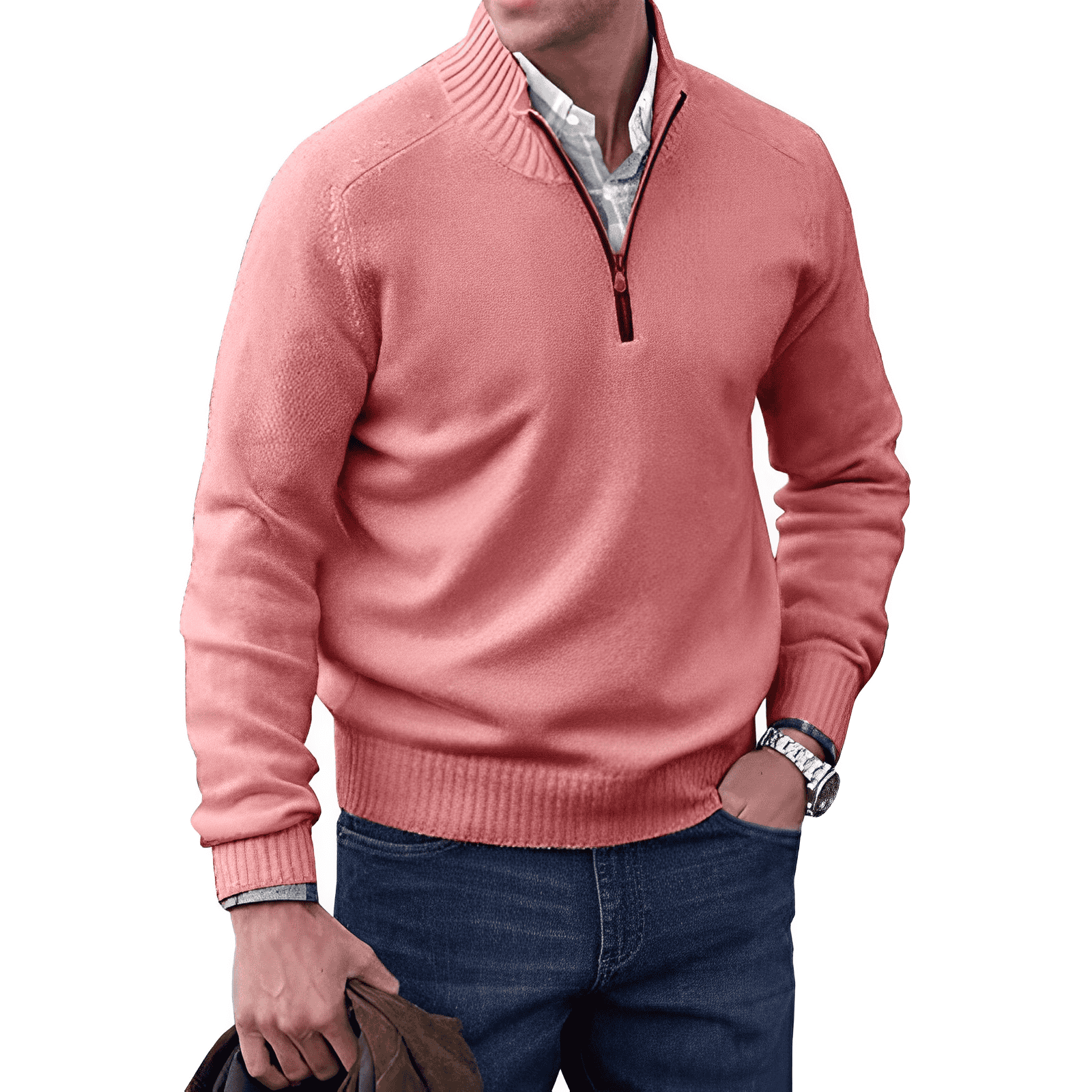 Adrian Men’s Half-Zip Sweater – Breathable Cashmere-Style Knit with Stand Collar
