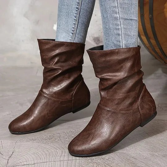 Amara Women’s Leather Ankle Boots – European Mid-Calf Boots with Non-Slip Sole