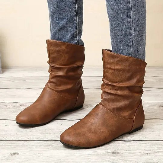 Amara Women’s Leather Ankle Boots – European Mid-Calf Boots with Non-Slip Sole