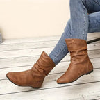 Amara Women’s Leather Ankle Boots – European Mid-Calf Boots with Non-Slip Sole