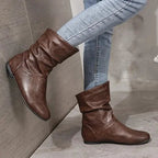Amara Women’s Leather Ankle Boots – European Mid-Calf Boots with Non-Slip Sole