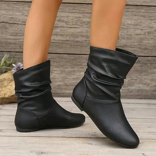 Amara Women’s Leather Ankle Boots – European Mid-Calf Boots with Non-Slip Sole