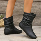 Amara Women’s Leather Ankle Boots – European Mid-Calf Boots with Non-Slip Sole