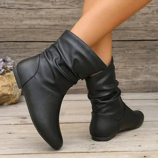 Amara Women’s Leather Ankle Boots – European Mid-Calf Boots with Non-Slip Sole