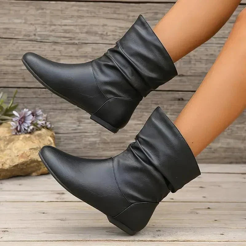 Amara Women’s Leather Ankle Boots – European Mid-Calf Boots with Non-Slip Sole