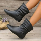 Amara Women’s Leather Ankle Boots – European Mid-Calf Boots with Non-Slip Sole