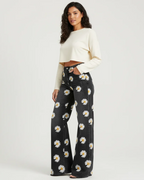Theodosia Women's Wide Leg Jeans – Artistic Print High Rise Denim Trousers