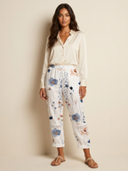 Briony Women's Wide Leg Trousers – Colourful Print Elastic Waist Casual Summer Trousers