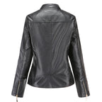 Janiyah Women’s Leather Jacket – Elegant Zip-Up Coat with Chic High Collar