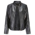 Janiyah Women’s Leather Jacket – Elegant Zip-Up Coat with Chic High Collar