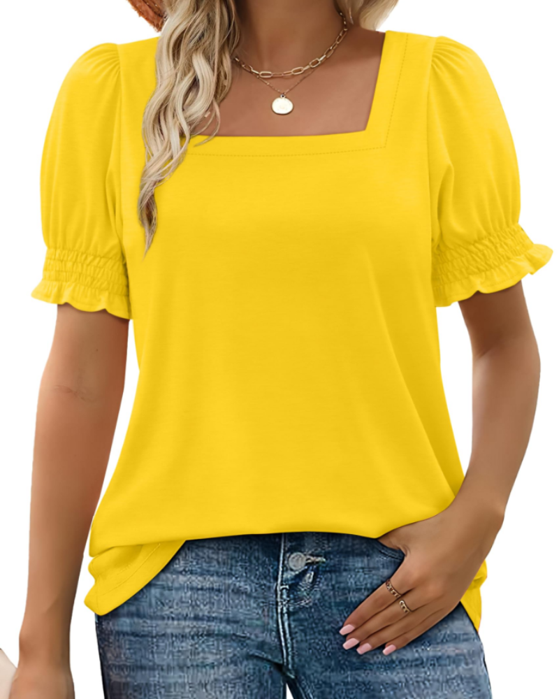 Penelope Women’s Square Neck Top – Ruffle Sleeve Casual Summer T-Shirt