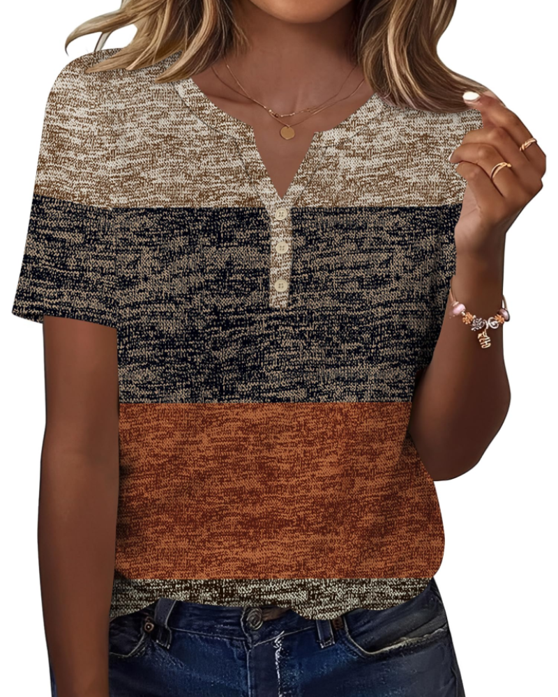 Mckenna Women’s Henley Tunic Top – V-Neck Short Sleeve Stretch Summer Blouse