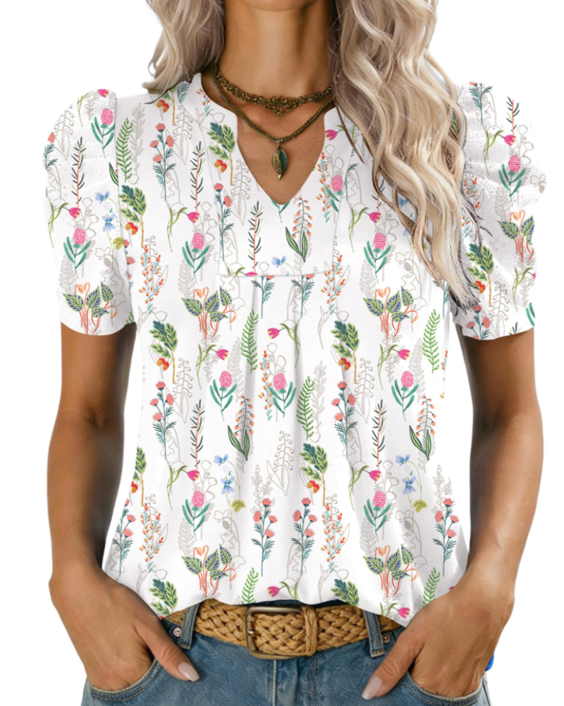 Margot Women’s Puff Sleeve Top – V-Neck Short Sleeve WoArk A