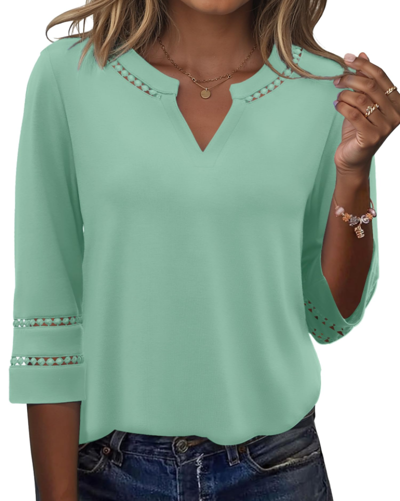 Maya Women’s Lace Embroidered Tunic – V-Neck 3/4 Sleeve Summer Blouse