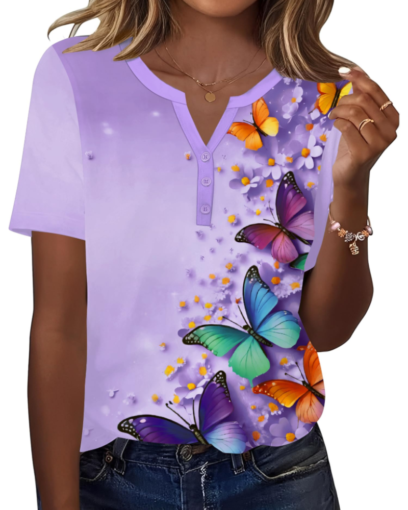 Mckenna Women’s Henley Tunic Top – V-Neck Short Sleeve Stretch Summer Blouse