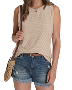 Sophie Women’s Eyelet Tank Top – High Neck Loose Fit Summer Sleeveless Blouse