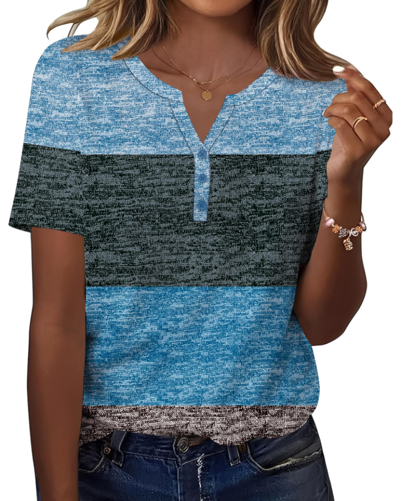 Mckenna Women’s Henley Tunic Top – V-Neck Short Sleeve Stretch Summer Blouse